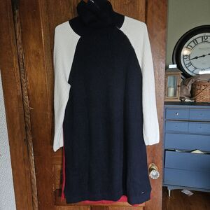 VINTAGE 90s Tommy Hilfiger Colorblock Sweater Dress Cowl Neck XXL